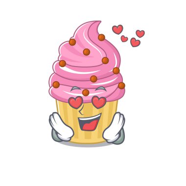 Romantic falling in love strawberry cupcake cartoon character concept