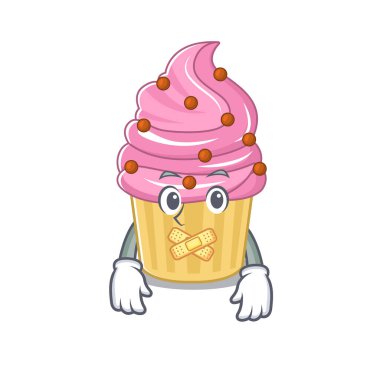 cartoon character design Strawberry cupcake making a silent gesture
