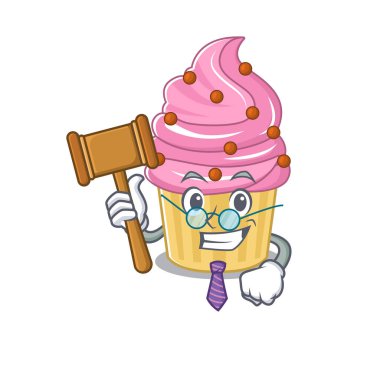 Smart Judge Strawberry cupcake in mascot cartoon character style