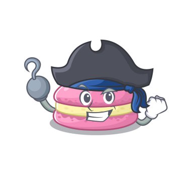 Cute strawberry macarons mascot design with a hat