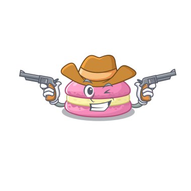 Strawberry macarons Cowboy cartoon concept having guns