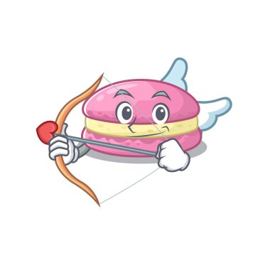 Sweet strawberry macarons Cupid cartoon design with arrow and wings