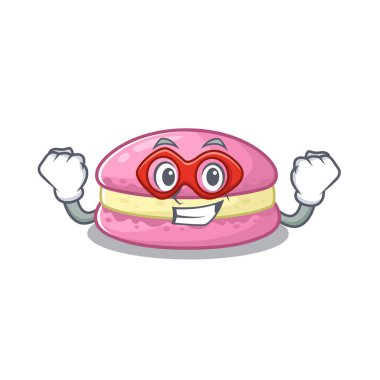 A cartoon concept of strawberry macarons performed as a Super hero
