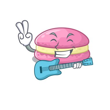 A picture of strawberry macarons playing a guitar