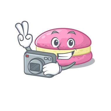 Cool Photographer strawberry macarons character with a camera