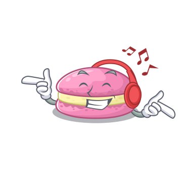Listening music strawberry macarons cartoon character concept