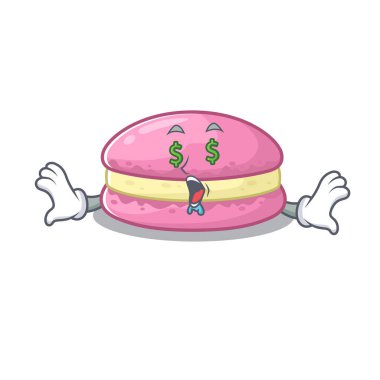 Happy rich strawberry macarons cartoon character with Money eye