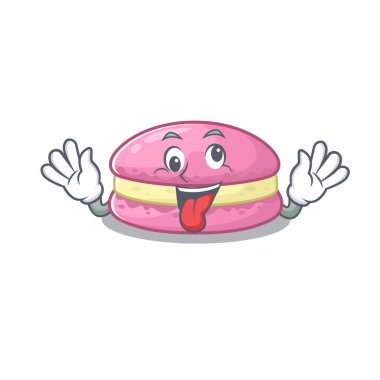 Cute sneaky strawberry macarons Cartoon character with a crazy face