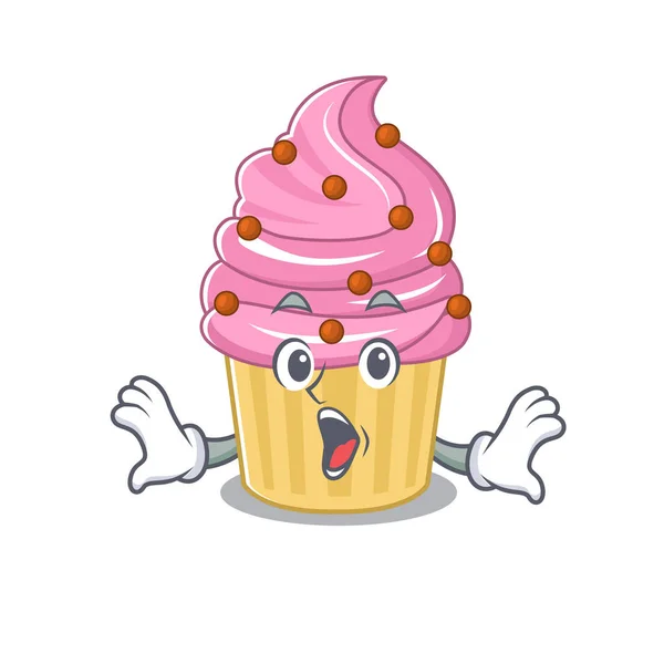 Strawberry cupcake mascot design concept with a surprised gesture — ストックベクタ