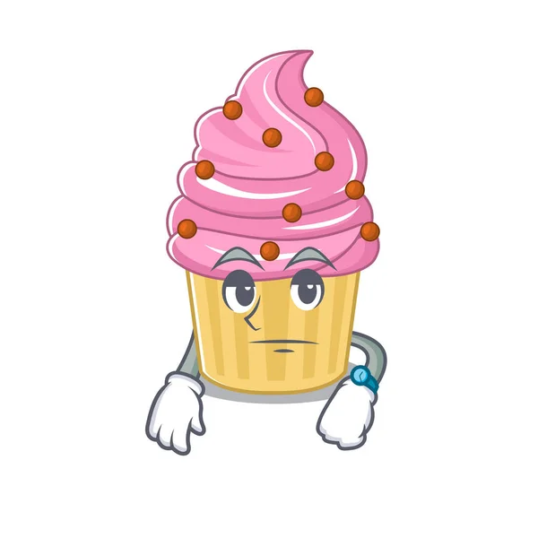 Cartoon character design of strawberry cupcake on a waiting gesture — Stockvektor