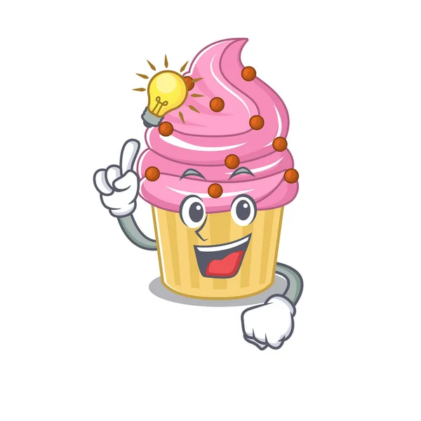 A clever strawberry cupcake cartoon character style have an idea gesture — Wektor stockowy