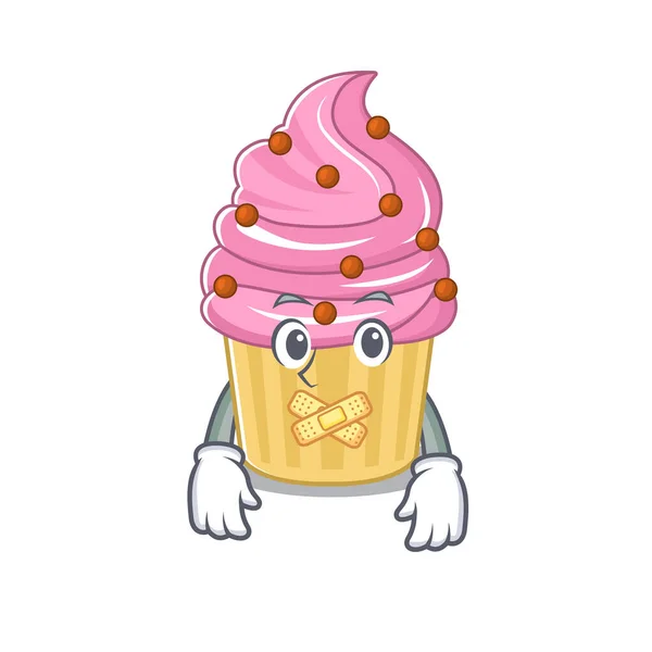 Cartoon character design Strawberry cupcake making a silent gesture — Stockvektor