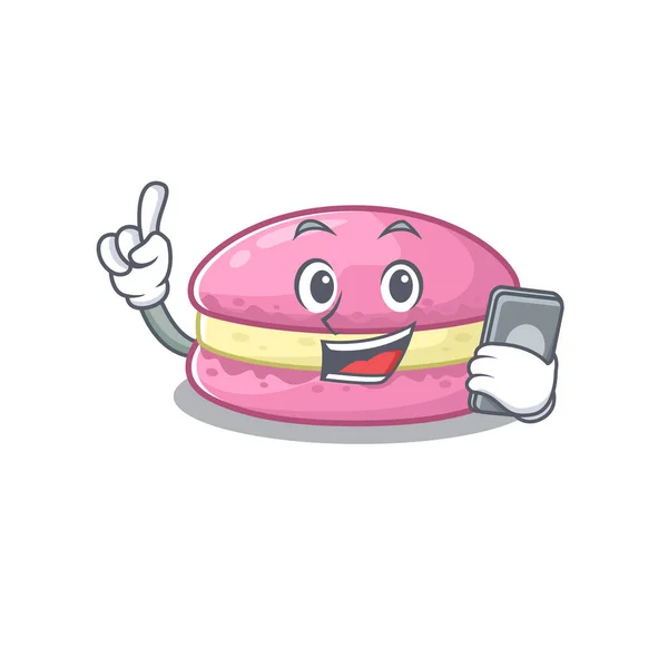 Strawberry macarons Cartoon design style speaking on a phone — ストックベクタ