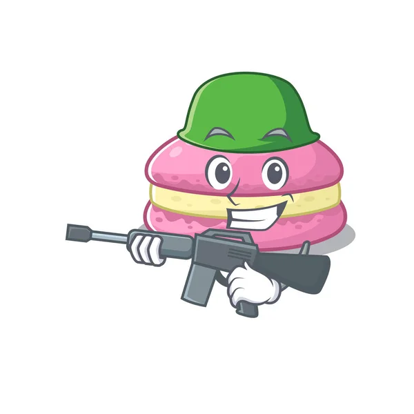 A cute picture of strawberry macaronsArmy with machine gun — 스톡 벡터