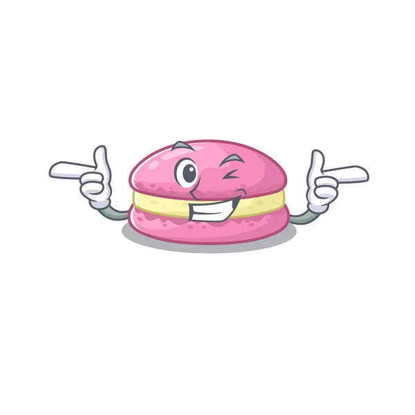 Cute mascot cartoon design of strawberry macarons with Wink eye — Stok Vektör