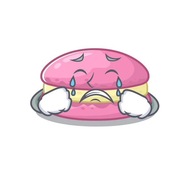 Strawberry macarons cartoon character concept with a sad face — Stockvektor