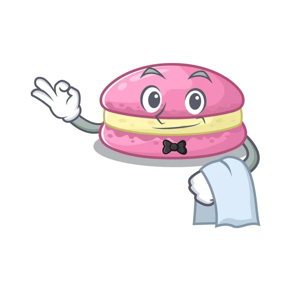 Sweet strawberry macarons Character working as a Waiter — Wektor stockowy