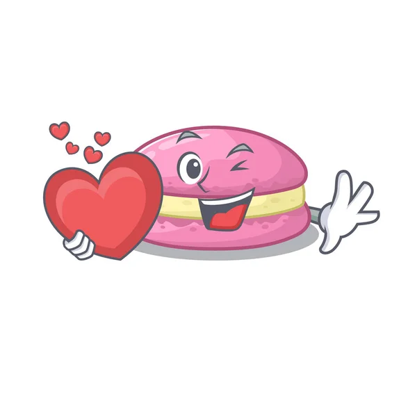 Romantic strawberry macarons cartoon picture holding a heart — Stock vektor