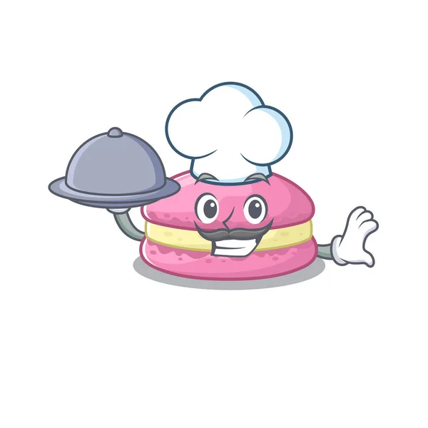 Une image de macarons à la fraise comme chef servant de la nourriture sur un plateau — Image vectorielle
