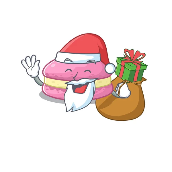 Macarrones de fresa de Santa Diseño de personajes de dibujos animados con caja de regalos — Vector de stock