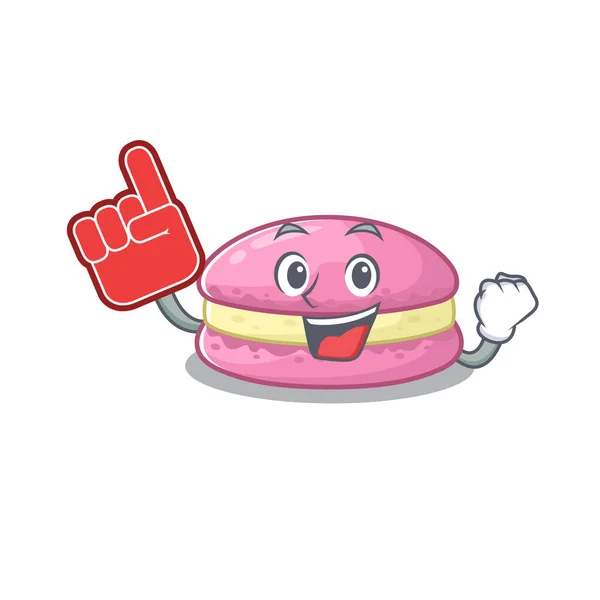 A picture of strawberry macarons mascot cartoon design holding a Foam finger — Stok Vektör