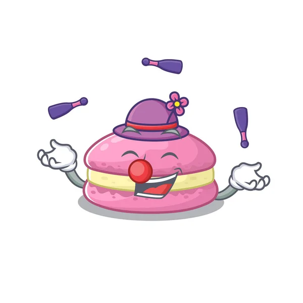 Une fraise animée macarons dessin animé personnage design jouer jonglerie — Image vectorielle