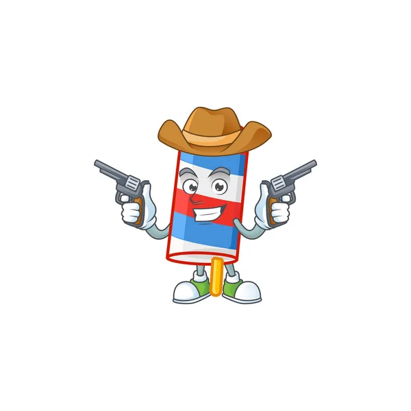 El valiente de cohete EE.UU. rayas Cowboy personaje de dibujos animados con armas — Archivo Imágenes Vectoriales