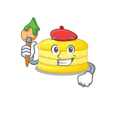 Limonlu makaronun fırçası olan bir sanatçı gibi şirin bir resmi. Vektör illüstrasyonu