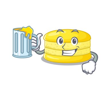 Büyük bardakta gülen limonlu badem kurabiyesi tasarımı. Vektör illüstrasyonu