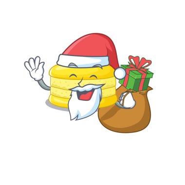 Noel Baba Limonlu Makarna Çizgi Film Karakteri Tasarımı 'nda hediye kutusu var. Vektör illüstrasyonu