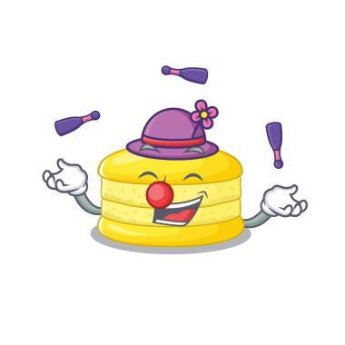 Jonglörlük oynayan canlı bir limonlu kurabiye çizgi film karakteri tasarımı. Vektör illüstrasyonu