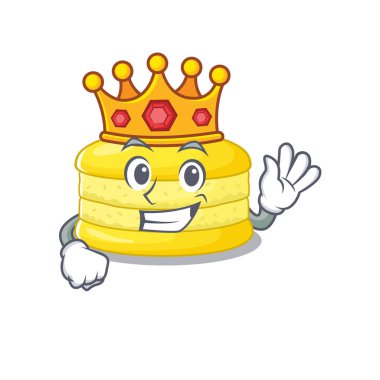 Sahnede bir kral olarak sahnelenen limonlu makaronun bir maskot tasarımı. Vektör illüstrasyonu