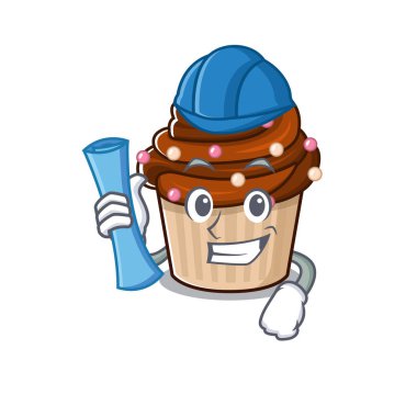 Çikolatalı Kek Mimarı 'nın mavi iz ve mavi miğfere sahip olmasının başarısı. Vektör illüstrasyonu