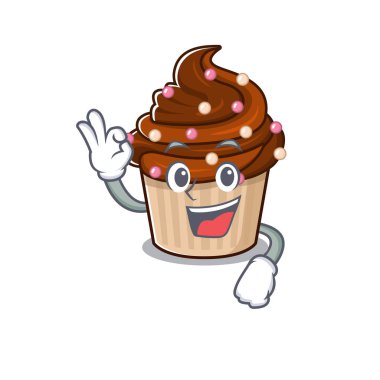 Çikolatalı kekin iyi bir jest yaptığı komik bir resim. Vektör illüstrasyonu