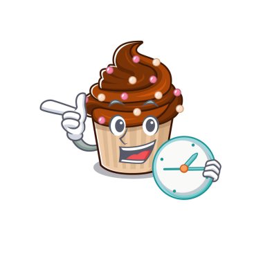 Çizgi film karakteri konsepti çikolatalı kek saat sahibi. Vektör illüstrasyonu