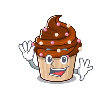 Dost canlısı çikolatalı kek maskotu tasarımı. Vektör illüstrasyonu