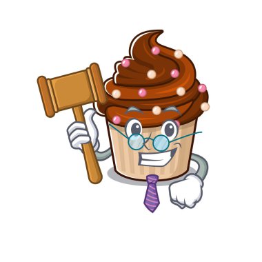 Maskot karakteri tarzında akıllı yargıç çikolatalı kek. Vektör illüstrasyonu