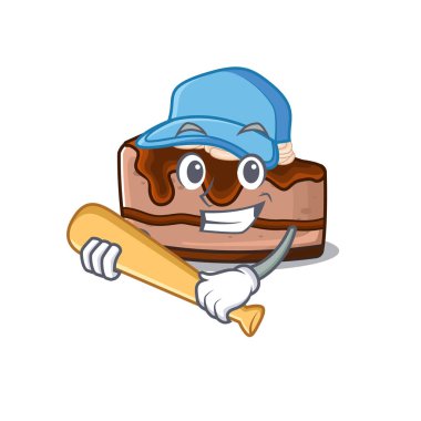 Gülen Komik çikolatalı cheesecake. Beyzbollu bir maskot tasarımı. Vektör illüstrasyonu