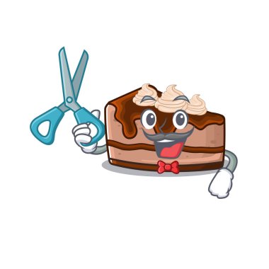 Sporty Barber çikolatalı cheesecake tasarım tarzının çizgi film karakteri. Vektör illüstrasyonu
