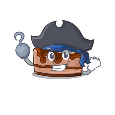 Şirin çikolatalı cheesecake maskotu tasarımı ve şapkası var. Vektör illüstrasyonu