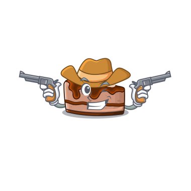 Çikolatalı cheesecake Kovboy çizgi film kavramının silahları var. Vektör illüstrasyonu