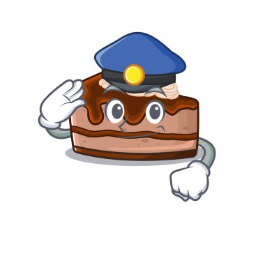 Polis memuru olarak çalışan erkeksi bir çikolatalı cheesecake çizgi film konsepti. Vektör illüstrasyonu