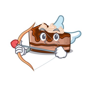 Tatlı çikolatalı cheesecake Cupid çizgi film tasarımı, ok ve kanatlı. Vektör illüstrasyonu