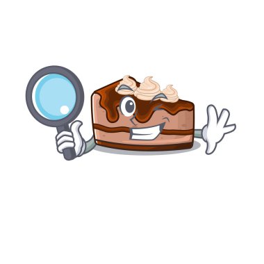 Zarif ve akıllı çikolatalı peynirli kek dedektif çizgi film tasarımı konsepti. Vektör illüstrasyonu