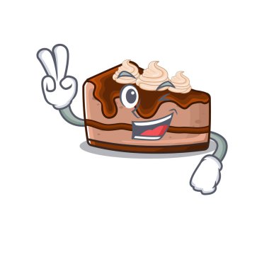 İki parmaklı komik çikolatalı cheesecake çizgi film karakterinin maskotu. Vektör illüstrasyonu