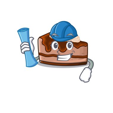 Çikolatalı cheesecake Architect 'in başarısı mavi iz ve mavi kaska sahip olması. Vektör illüstrasyonu