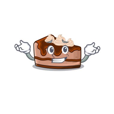 Şirin sırıtan çikolatalı cheesecake maskot çizgi film stili. Vektör illüstrasyonu
