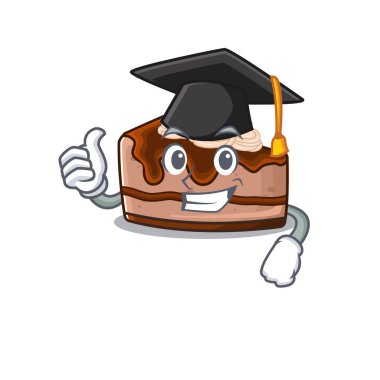 Siyah mezuniyet şapkası takan çikolatalı kek ile gurur duyuyorum. Vektör illüstrasyonu