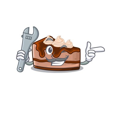 Akıllı mekanik çikolatalı cheesecake çizgi film karakteri tasarımı. Vektör illüstrasyonu