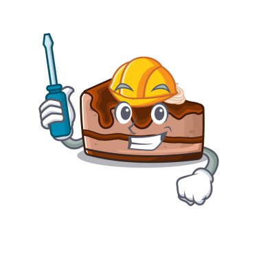 Çizgi film karakteri stili çikolatalı kek otomotiv olarak çalışıyor. Vektör illüstrasyonu